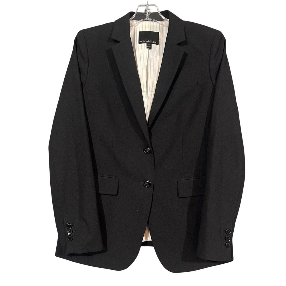 Banana Republic Womens Black 2 Button Tailored Blazer Jacket Size 6 Professional